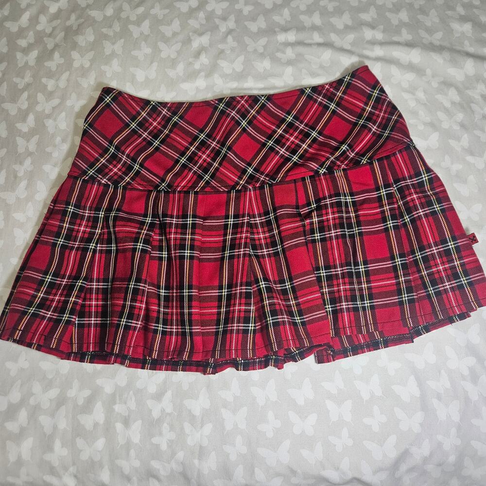 Royal Bones Daang Goodman Red Plaid Pleated Mini Skirt Y2K Mall Goth Punk Size L